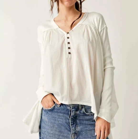 NEW Free People We The Free Lyrical Tunic Shirt Ivory White Size Small - Picture 2 of 12